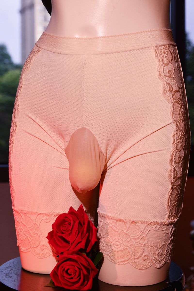 200Men's Ice Silk Underwear Sexy and Breathable jj Lace Trimmed Thong Panties with Stockings, Cool and Anti-Chafing Thigh and Flat Leg Pants