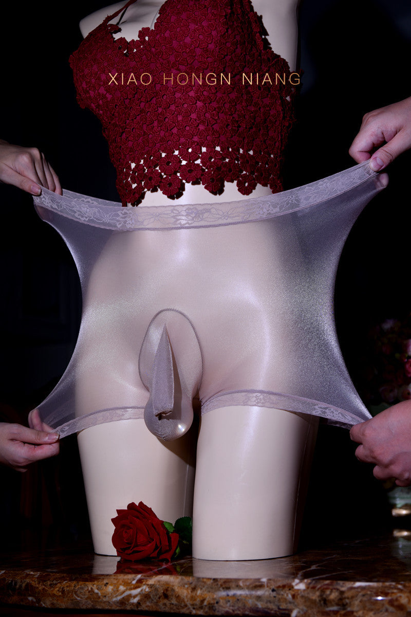 Little Red Matchmaker Floating Fly Boxer Briefs Ultra-thin Men's Silky Nude Ice Silk Plus Size Sexy Belt jj Set of Shiny Underwear