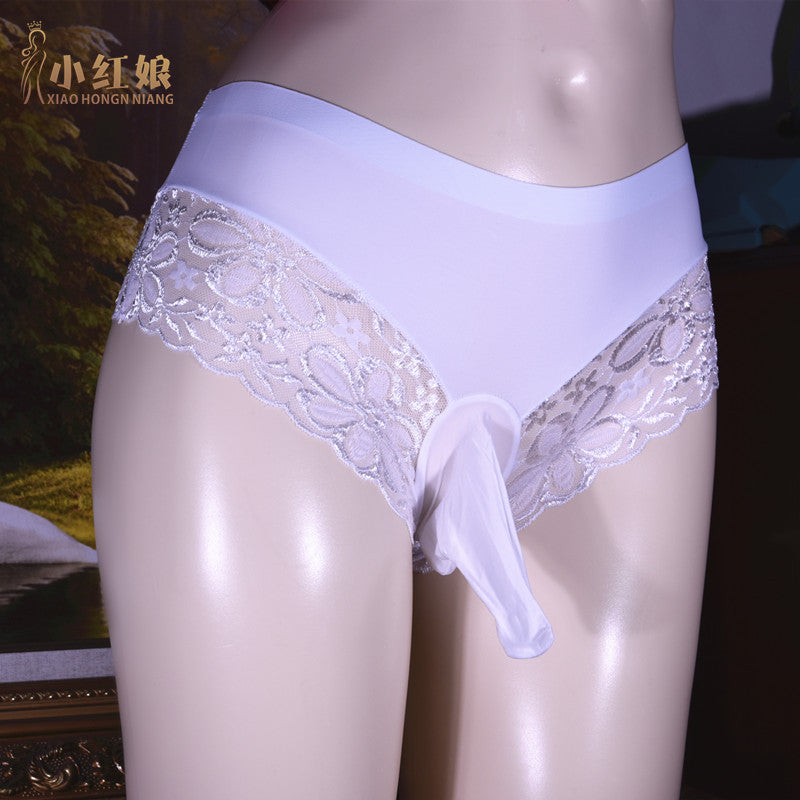 Little Matchmaker Lace One-Piece Ice Silk Underwear for Men with Sheath Sexy Hip-Lifting One-Piece Thong Low-Waist Triangle Underwear