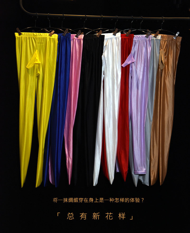 Men's Sexy Shiny Smooth Skin-Friendly Footed Back Seam Stockings Silky Ultra Elastic Tight Dance Yoga Pantyhose