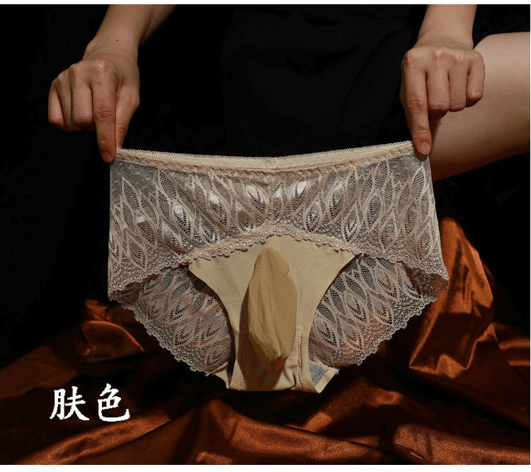 Men's Lace Underwear with Straps jj Set of Sexy Glossy Stockings and Panties Ultra-thin Breathable Summer Fully Transparent Triangle Panties