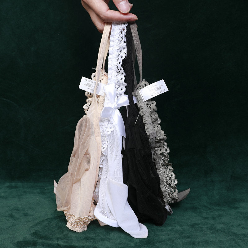 Men's Sexy Underwear Ultra-Thin Fully Transparent Belt jj Set of Stockings and Underwear Low Waist Sexy Plus Size Men's Thong