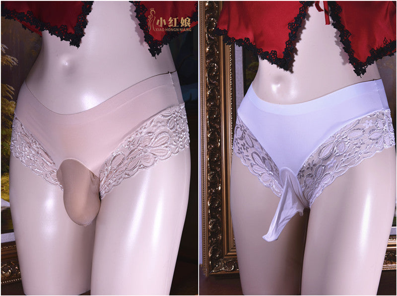 Little Matchmaker Lace One-Piece Ice Silk Underwear for Men with Sheath Sexy Hip-Lifting One-Piece Thong Low-Waist Triangle Underwear