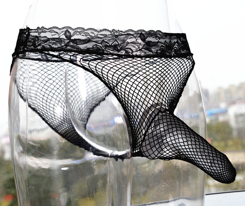 Couple's Underwear Men's Sexy jj Ice Silk Triangle Mesh Panties Hollow Temptation Silky Sexy No-Remove Lace Underwear