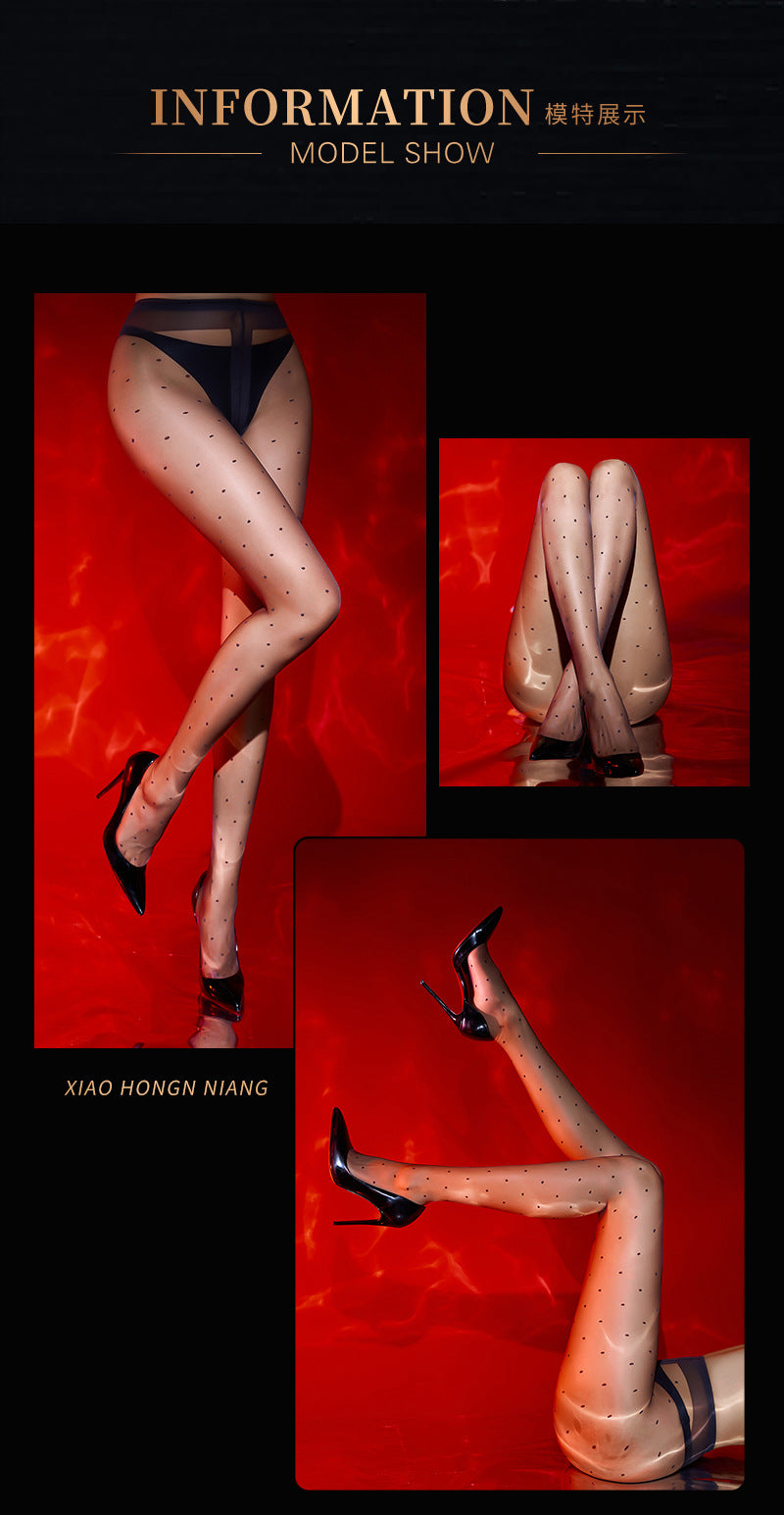 512Vintage Polka Dot Ultra-Thin Silky High-Transparency Sexy Stockings360Crotch Seamless Footed Large Size Polka Dot Stockings