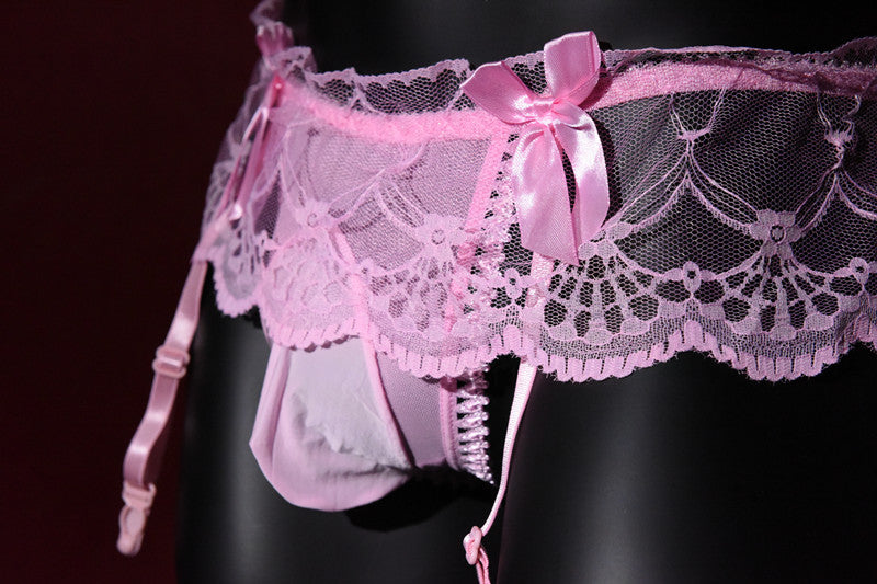 Men's Sexy Thong Lace Strap Underwear Ultra-thin Transparent Low-rise Transvestite Erotic Underwear Airplane jj Set