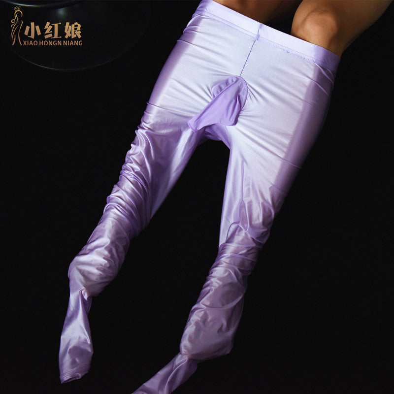 Men's Sexy Shiny Smooth Skin-Friendly Footed Back Seam Stockings Silky Ultra Elastic Tight Dance Yoga Pantyhose