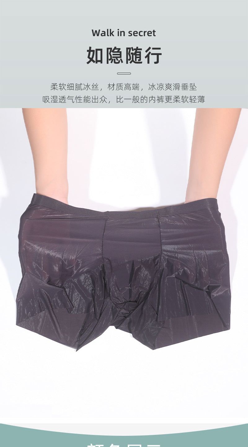 「Gentleman's Veil」Silky Seamless Ice Silk Underwear Thin Men's Sexy Transparent Shiny Boxer Briefs