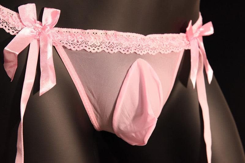 Plus Size Men's Underwear Triangle Suspender Shorts Long Tube Ultra-Thin Transparent Sexy Lace Belt jj Stockings and Thong Set