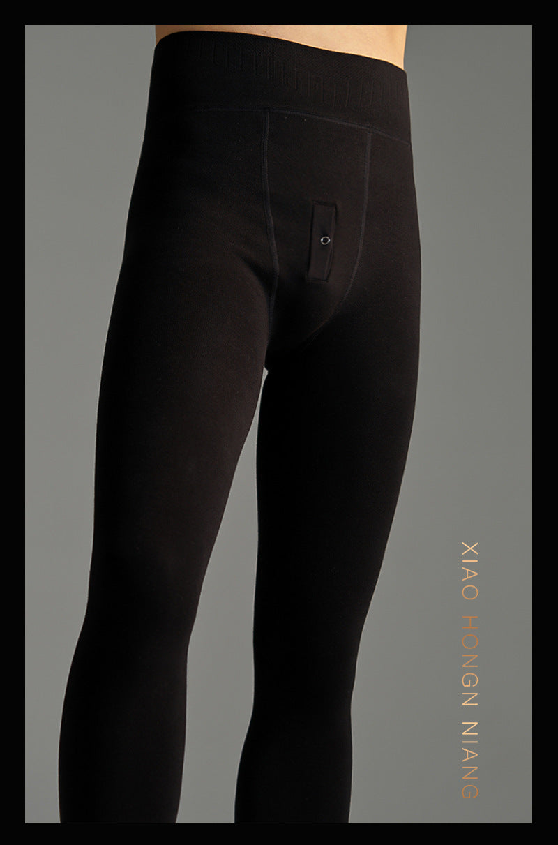 Autumn and Winter Fleece-Lined Warm Sexy Men's Leggings Thickened Bare-Leg Slim High-Waist200Plus Size One-Piece Tights