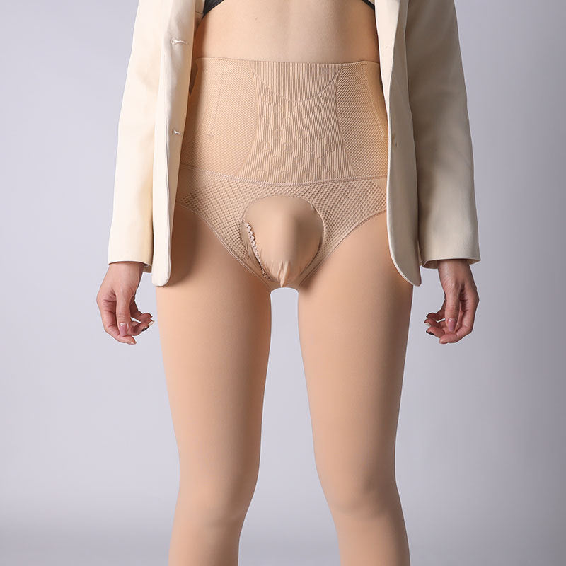 Autumn Winter Japanese Style Sexy Sheer Leggings Men's Slim Fit Bare Leg Artifact High Waist Tummy Control Fleece Lined Thickened Pantyhose