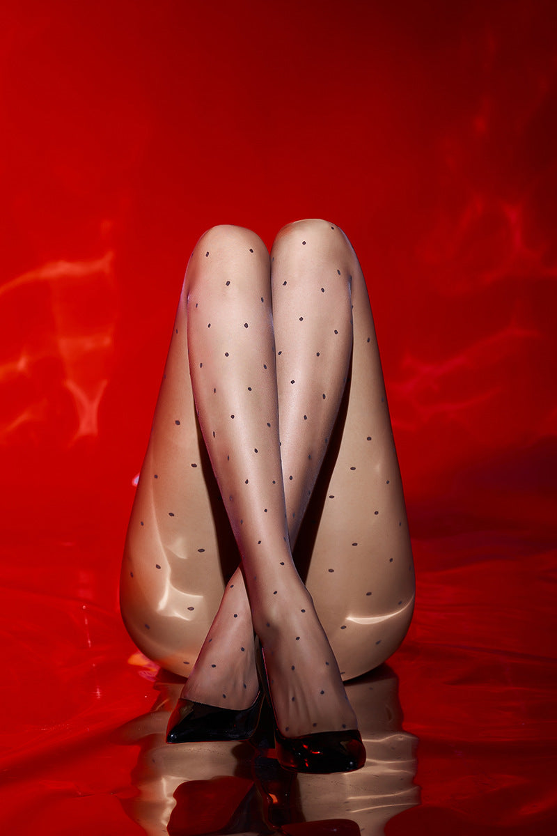 512Vintage Polka Dot Ultra-Thin Silky High-Transparency Sexy Stockings360Crotch Seamless Footed Large Size Polka Dot Stockings