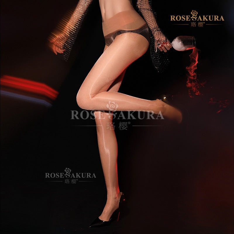 Flaming Flash+Glossy Series Silky Black Stockings360Crotch Sexy Socks Fully Transparent Open Crotch Pantyhose Summer