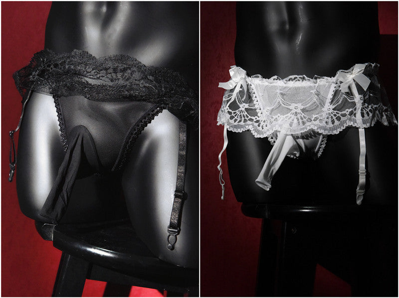 Men's Sexy Thong Lace Strap Underwear Ultra-thin Transparent Low-rise Transvestite Erotic Underwear Airplane jj Set