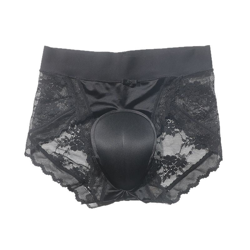 Cross-border Hot-Selling Low-Waist Sexy Lace Fake Vagina Hidden jj Underwear Briefs Transvestite Men and Women Cross-dressing Underwear