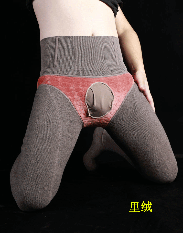 Autumn and Winter Men's Fleece-Lined Thermal Tights High Waist Tummy Control Vertical Opening Tight Sexy Thickened Stockings Leggings