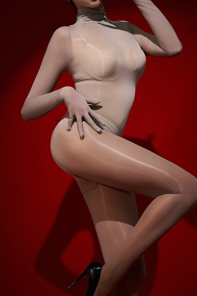 8D Glossy Sexy Stockings One-piece Temptation Seamless Tight-fitting Wrapped Five-finger Stockings Black Silk Full-body One-piece Stockings