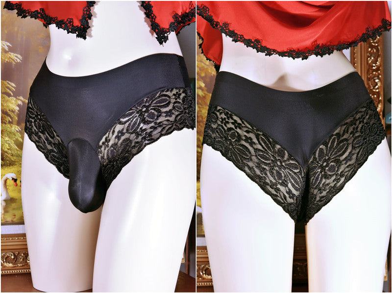 Little Matchmaker Lace One-Piece Ice Silk Underwear for Men with Sheath Sexy Hip-Lifting One-Piece Thong Low-Waist Triangle Underwear