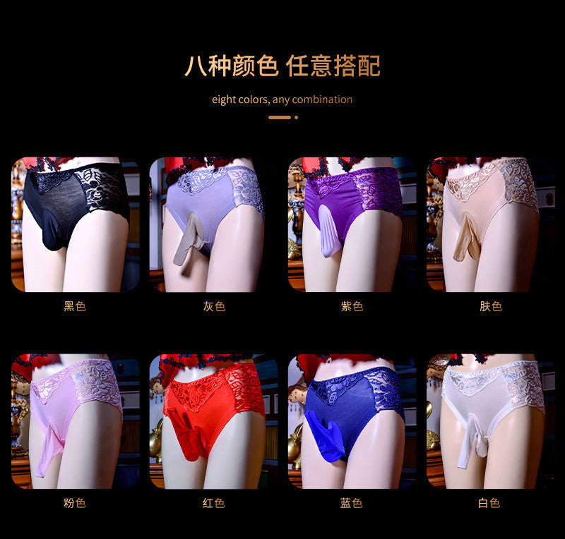 Men's Summer Underwear jj Set of Solid Color Ultra-Thin Lace Sexy Seamless Triangle Panties Plus Size Breathable Transparent