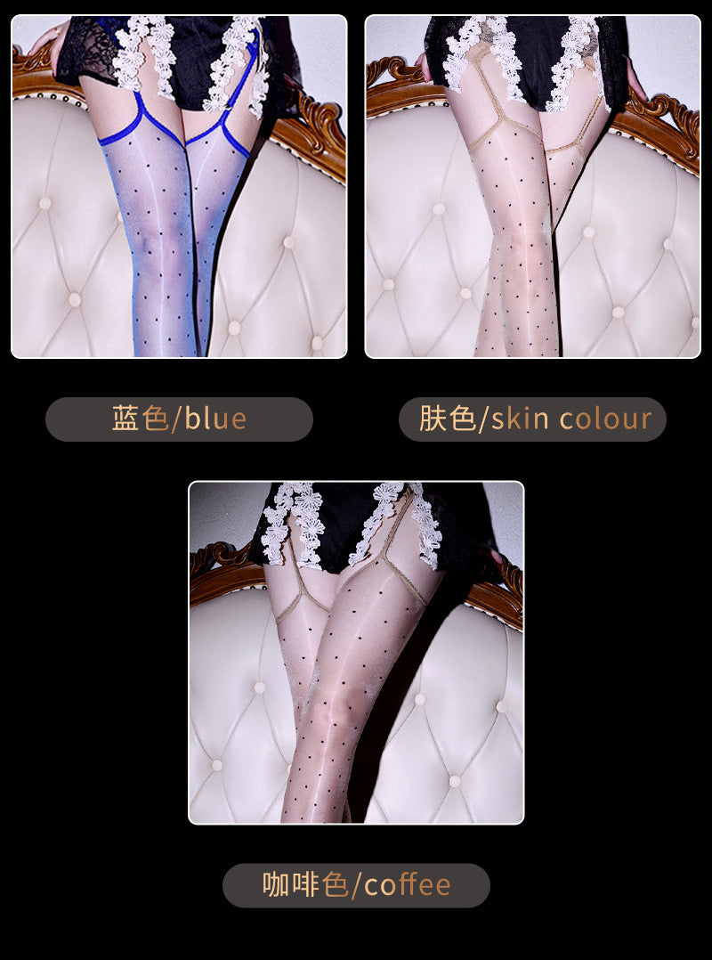 Little Matchmaker Royal Sister1D Aurora One-Piece Glossy Sexy Garter Stockings Hot Girl Polka Dot Lace Long Stockings for Women
