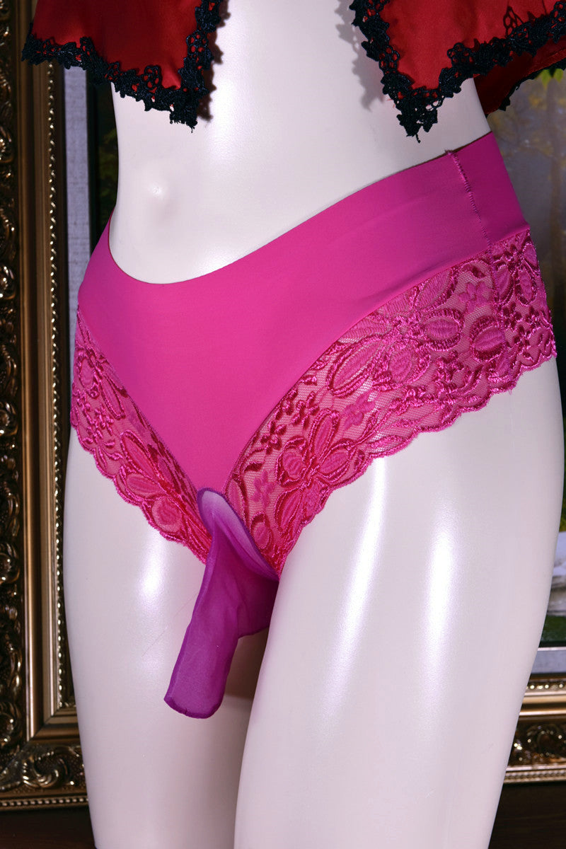 Little Matchmaker Lace One-Piece Ice Silk Underwear for Men with Sheath Sexy Hip-Lifting One-Piece Thong Low-Waist Triangle Underwear