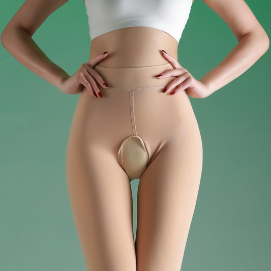 Autumn Winter Fleece Lined Crotchless Pantyhose for Women, Sexy No-Remove Smooth Slim Fit Warm Bare Leg Artifact, Plus Size