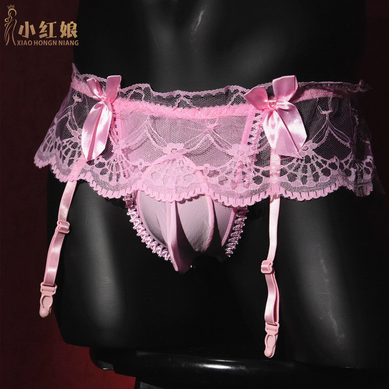 Men's Sexy Thong Lace Strap Underwear Ultra-thin Transparent Low-rise Transvestite Erotic Underwear Airplane jj Set