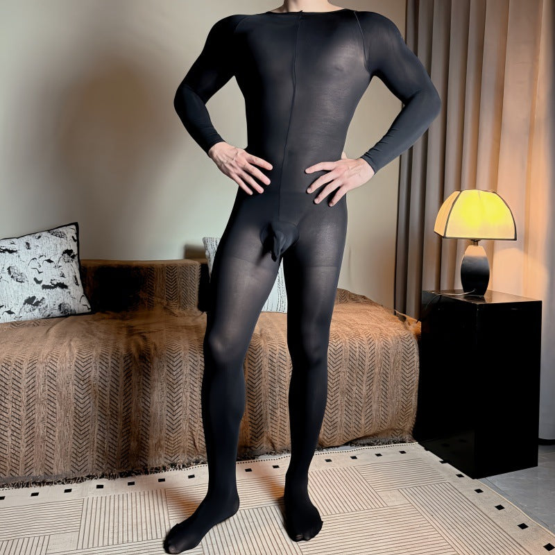 120D Velvet High Elasticity Ultra Soft Plus Size Men's Sexy Bodystocking One-piece Adult White Full Body Stockings