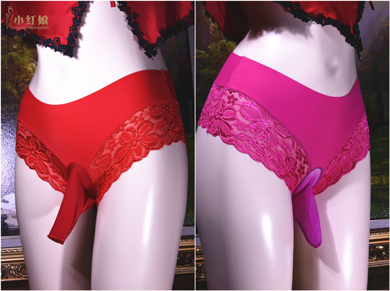 Little Matchmaker Lace One-Piece Ice Silk Underwear for Men with Sheath Sexy Hip-Lifting One-Piece Thong Low-Waist Triangle Underwear