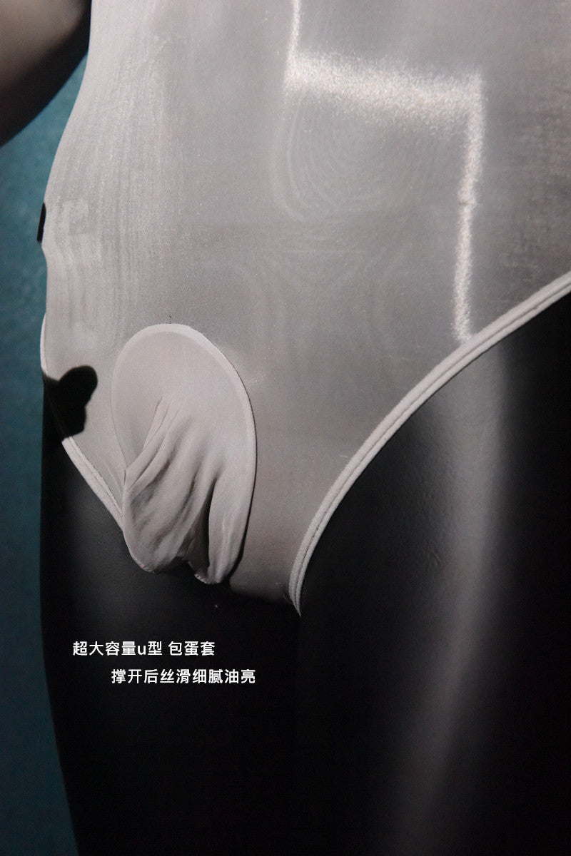 Men's Sexy Stockings Swimsuit Shiny One-piece Suit with jj Set of Fun912Ultra-thin Needle Airplane Socks Tempting Foot Fetish