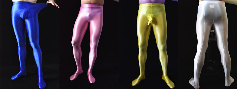 Men's Sexy Shiny Smooth Skin-Friendly Footed Back Seam Stockings Silky Ultra Elastic Tight Dance Yoga Pantyhose