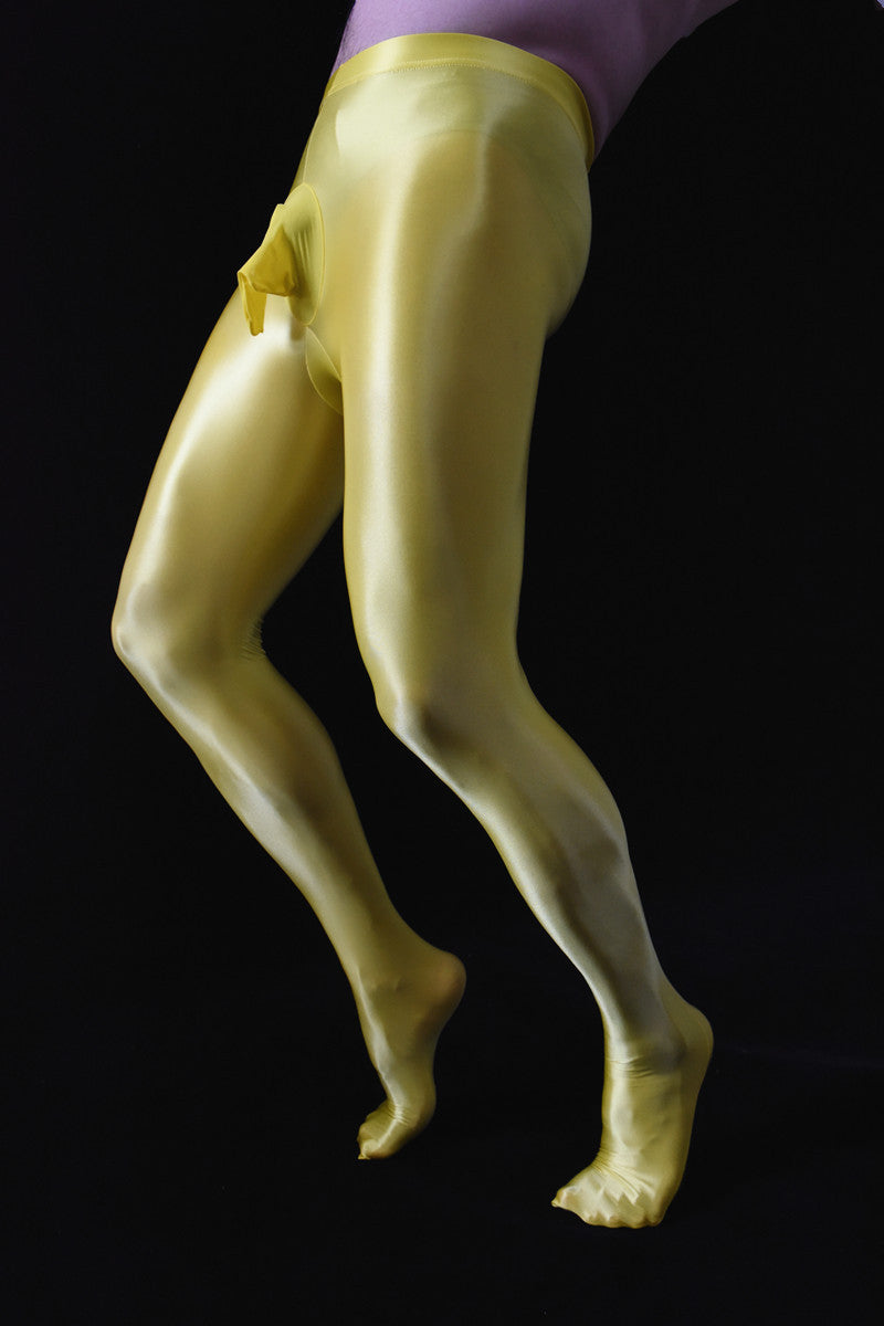 Men's Sexy Shiny Smooth Skin-Friendly Footed Back Seam Stockings Silky Ultra Elastic Tight Dance Yoga Pantyhose