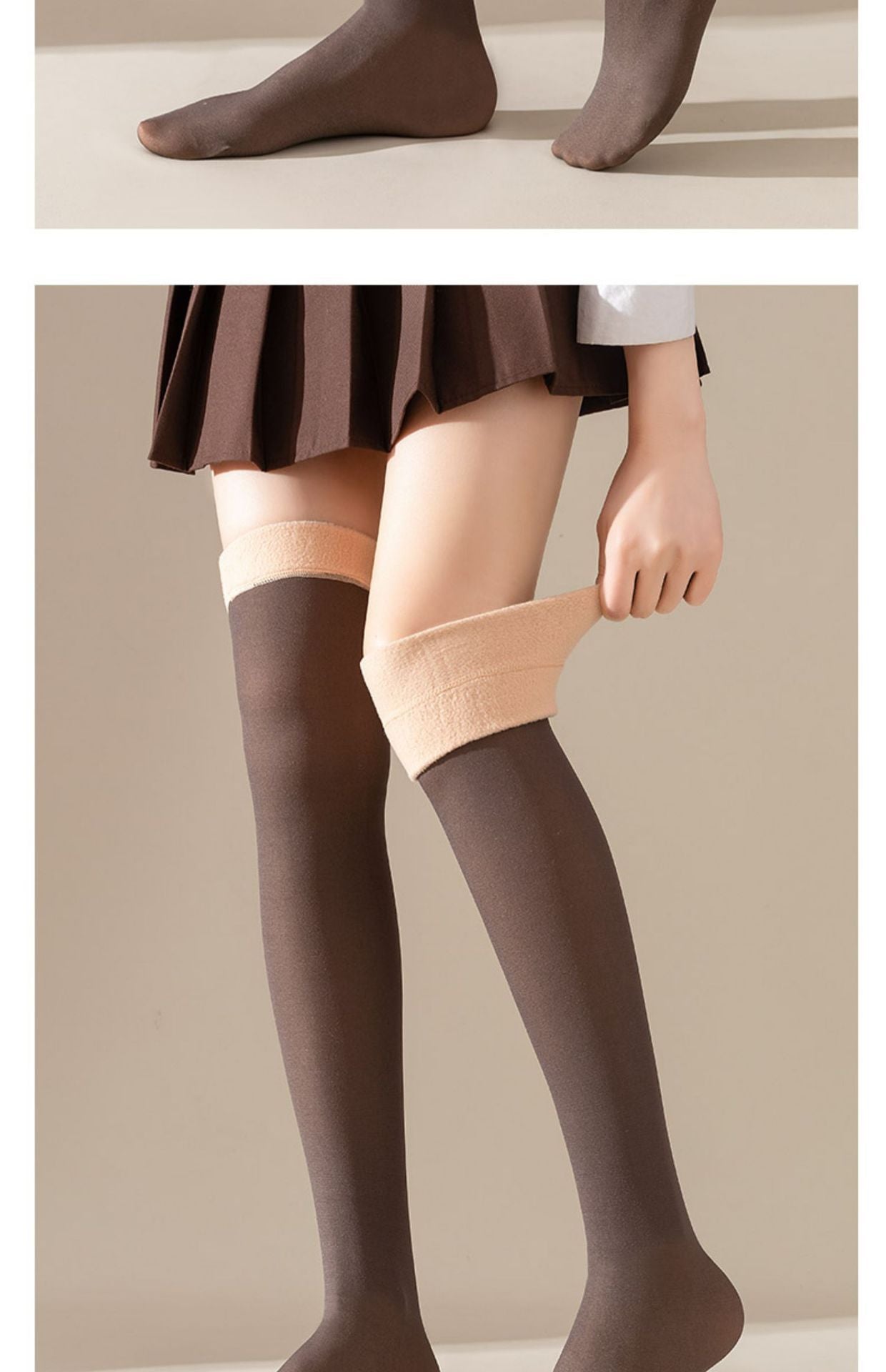 Autumn Winter Fake Sheer Over-the-Knee Socks Black Sheer Flight Attendant Gray High Tube Socks Warm Fleece Knee Pads Leg Warmers Long Tube Socks