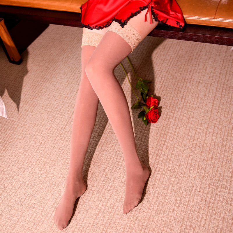 Lace Thigh-High Stockings Spring and Autumn Medium Thick Nude Stockings Sexy Slimming Over-the-Knee Long Stockings Velvet High Stockings