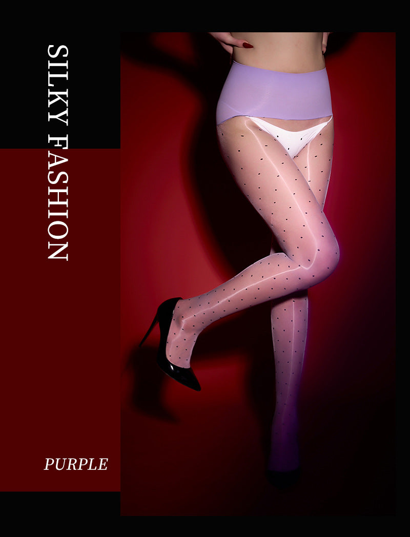 360Sexy Open Crotch Aurora Stockings Women Ultra-thin Polka Dot Black Stockings Temptation No-take-off High Waist Shiny Pantyhose