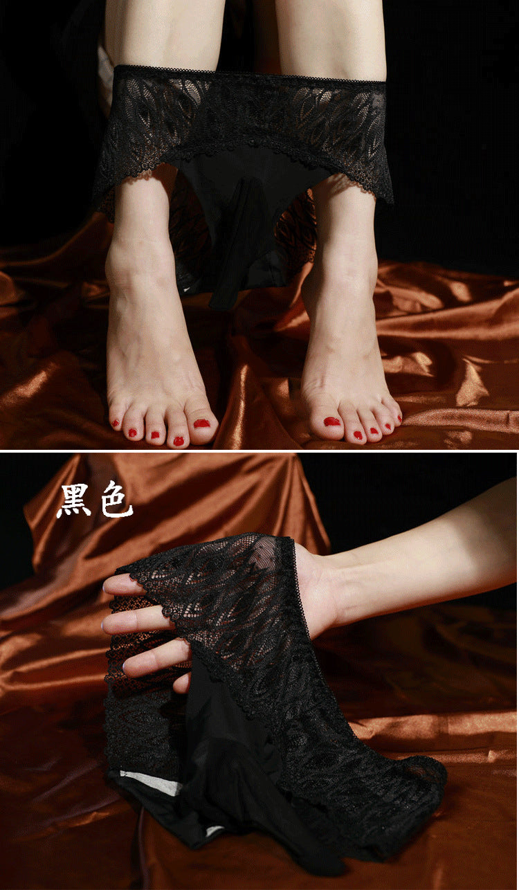 Men's Lace Underwear with Straps jj Set of Sexy Glossy Stockings and Panties Ultra-thin Breathable Summer Fully Transparent Triangle Panties