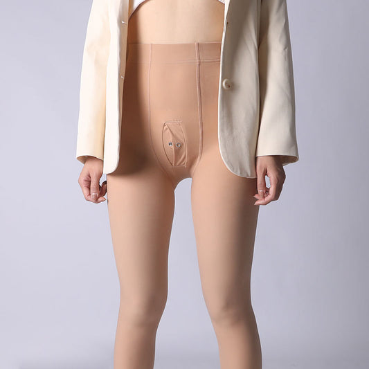 Autumn and Winter Fleece-Lined Warm Base Layer Pants for Men, Smooth and Sexy Pantyhose, Slim Fit Black Silk Glossy Stockings, Plus Size