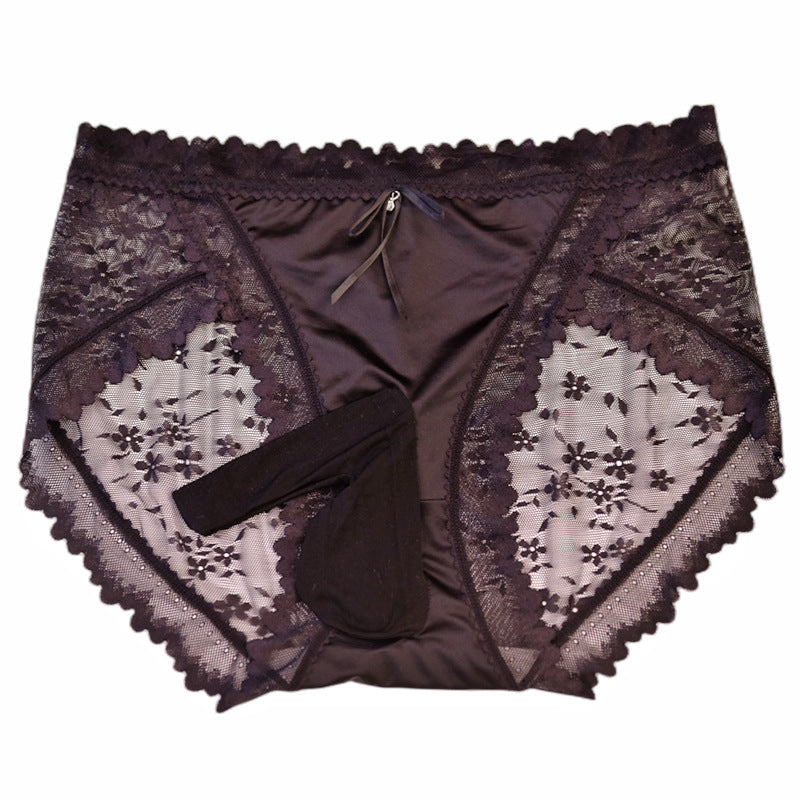 Little Red Ribbon Silky Men's Sexy Lace Underwear Satin Soft Ultra-thin Plus Size Pure Desire Sexy jj Briefs