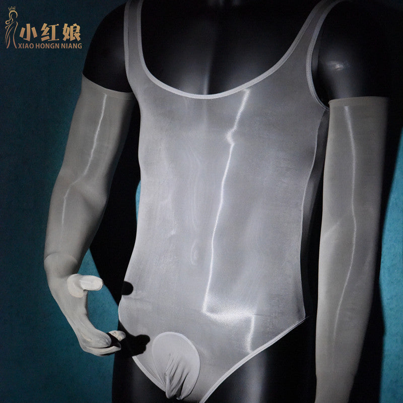 Men's Sexy Stockings Swimsuit Shiny One-piece Suit with jj Set of Fun912Ultra-thin Needle Airplane Socks Tempting Foot Fetish