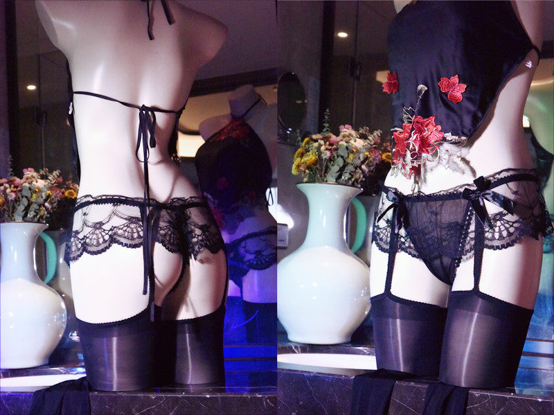 912Silky Smooth Lace Garter Stockings Thong T One-piece Pantyhose Sexy Long Tube Tights