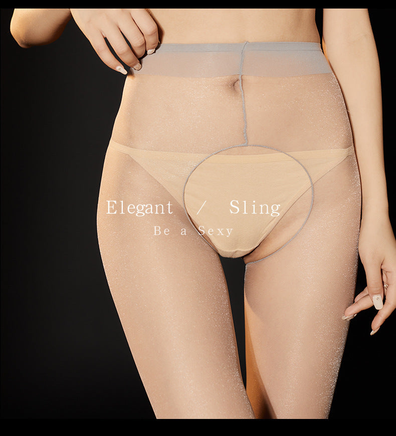 【Cool】Shiny Sexy Base Stockings Shiny Silk Pantyhose White Ultra-thin Fully Transparent Women's Summer Open Crotch Core-spun Silk