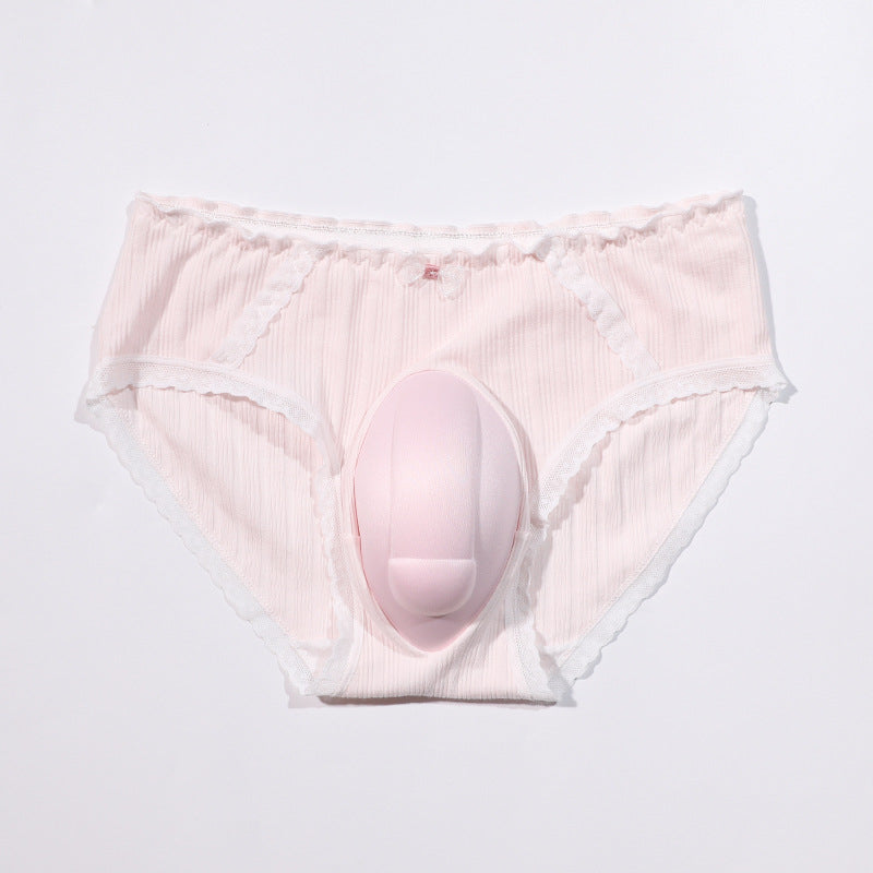 Japanese Style Sexy Male to Female Crossdressing Hidden jj Style Triangle Panties with Bowknot, Sexy Plus Size for Crossdressers CD Low-rise Underwear