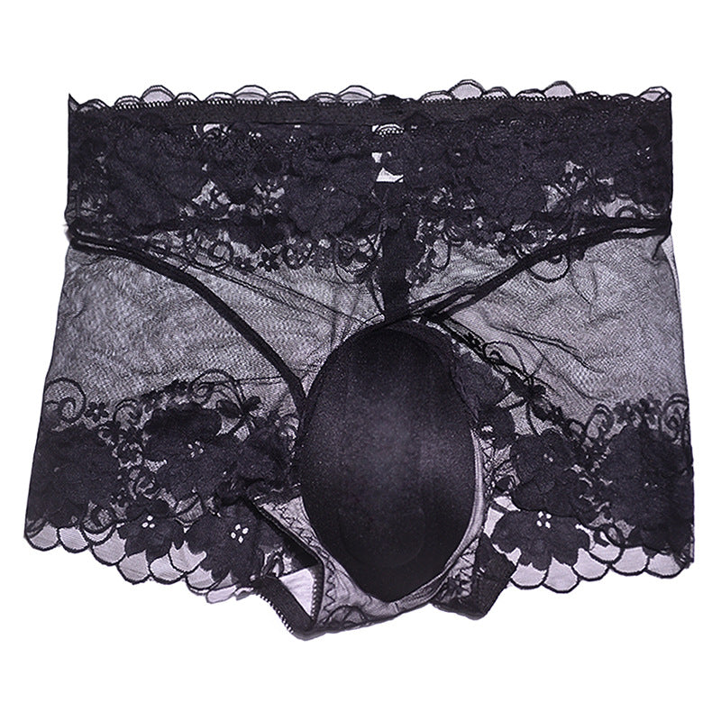 Sexy Lace Hidden jj Men's Underwear3D 3D Cover U High Waist Transparent Mesh Crotch Protection Sponge Pad Underwear