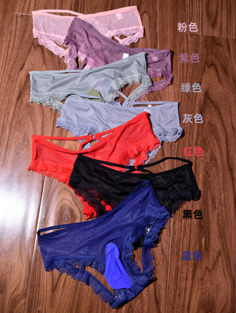 Little Red Sexy Men's Lace Hollow Out Passionate Thin Transparent Large Size Temptation Japanese Style Underwear jj Stockings and shorts