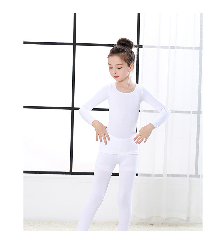 Children's Dance Base Shirt Autumn Winter Girls' Fleece-Lined Nude Invisible Underwear Skin Color Thermal Wear Tight-Fitting Practice Clothes