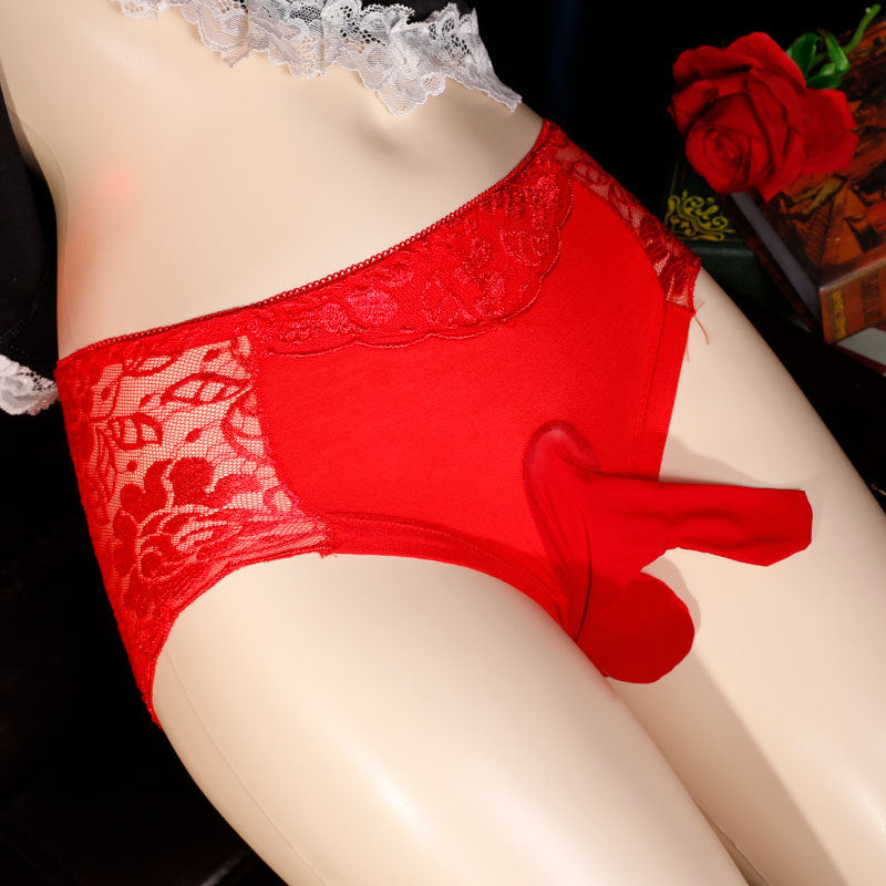 Men's Underwear Summer Sexy Belt jj Set of Gun Bullet Separation Lace Low Waist Triangle Underwear for Men, Sexy Large Size, Breathable