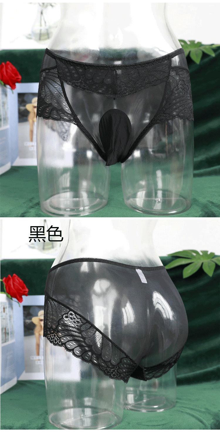 Dropshipping Low Waist Lace Underwear for Men jj Set of Sexy Ultra-thin Stockings and Panties Fully Transparent Mesh Panties