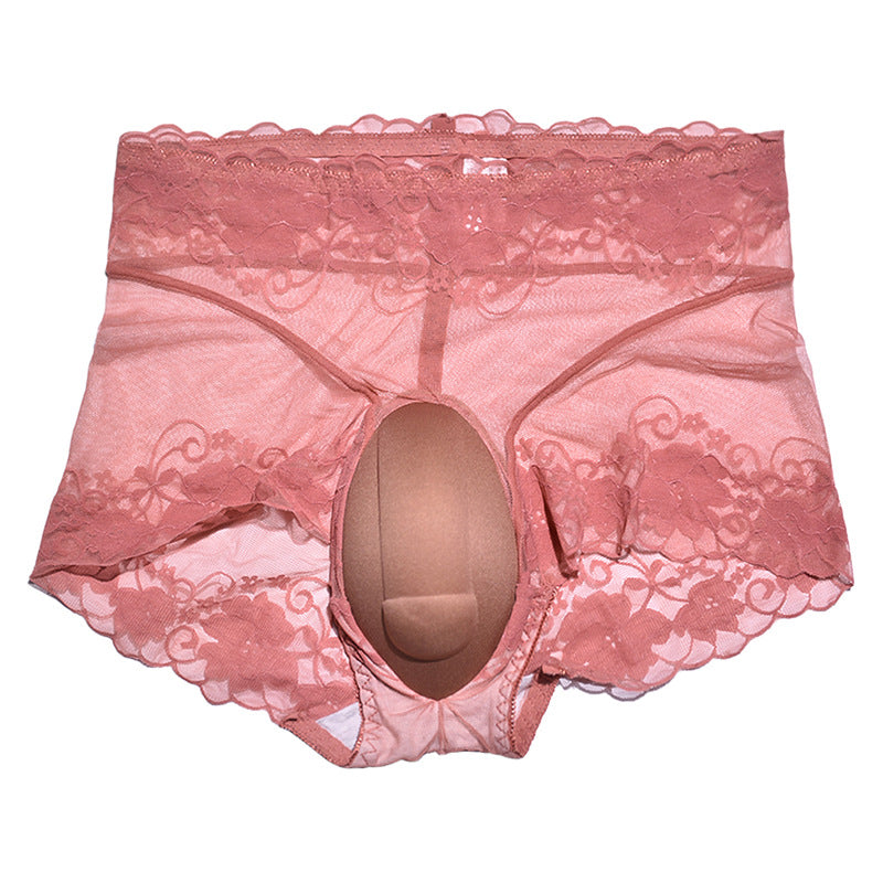 Sexy Lace Hidden jj Men's Underwear3D 3D Cover U High Waist Transparent Mesh Crotch Protection Sponge Pad Underwear