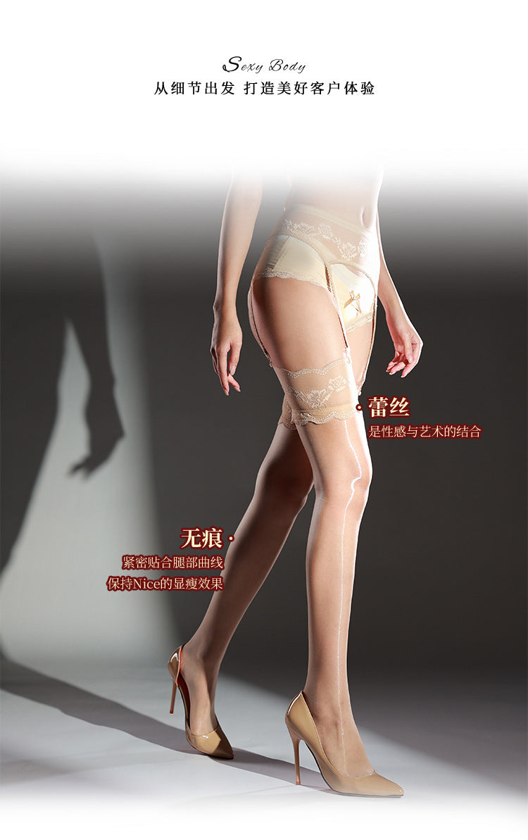 Aurora Glossy Black Silk Garter Stockings Women Sexy Over-the-Knee Long Tube Lace Stockings Pure Desire Lace One-Piece Garter Stockings