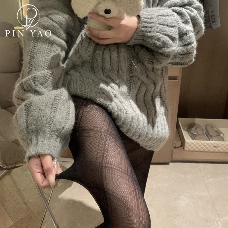 2025Spring Twill Large Diamond Korean Style Hot Girl Gray Style Elegant Personality Retro High-end Temperament Black